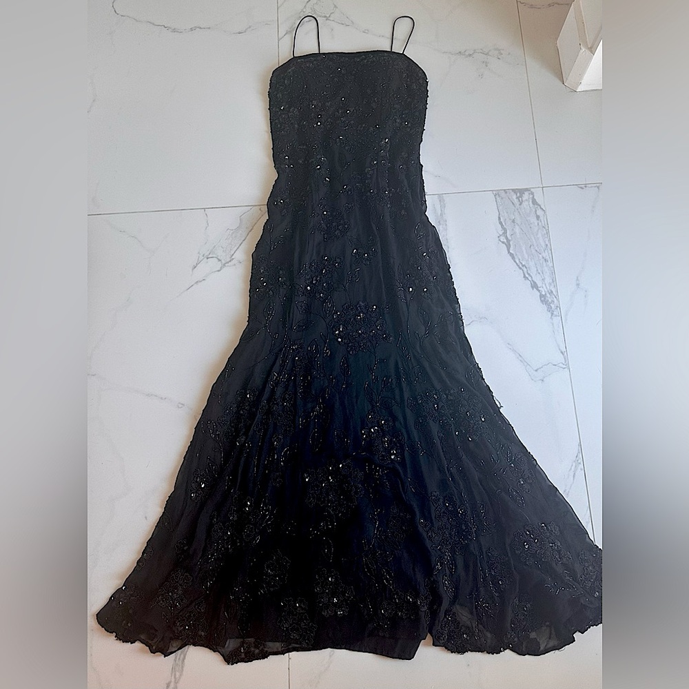 Floor-length black beaded silk dress! Laurence Kazar